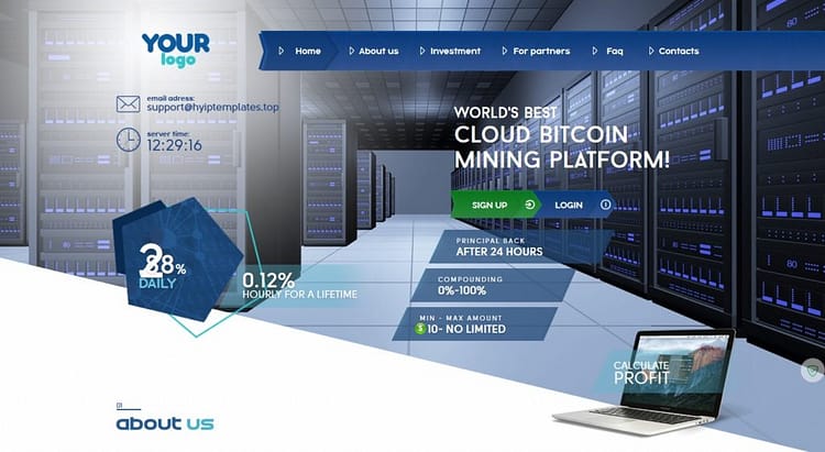 Premium Bitcoin Hyip Script With Mining Theme Home Page