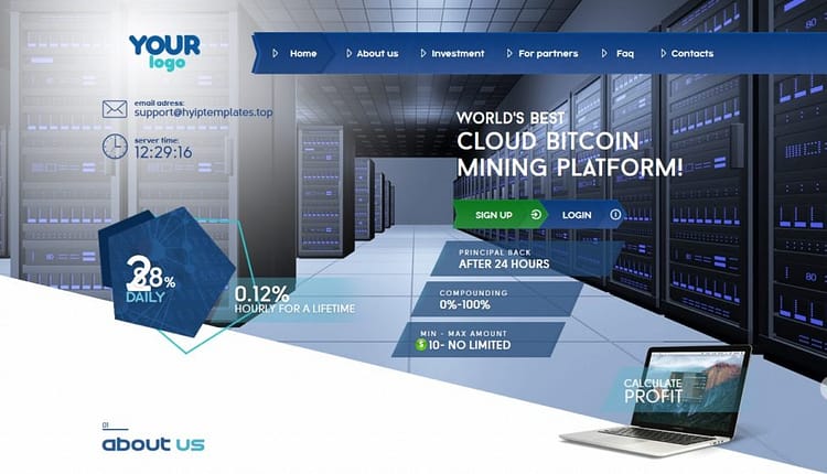 Premium Bitcoin Hyip Script With Mining Theme Home Page